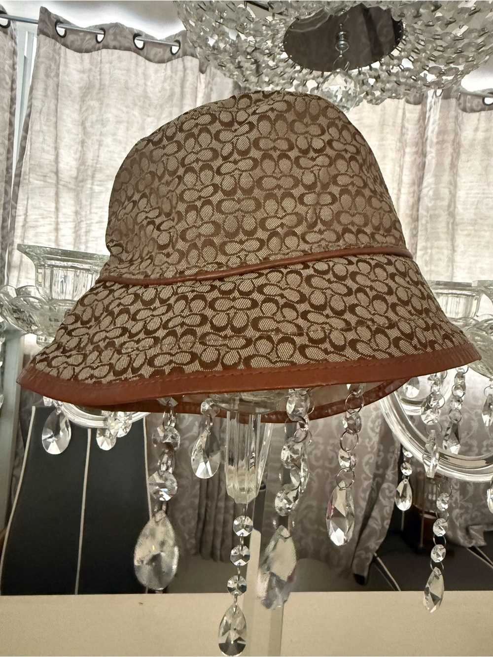 Vintage Y2K l-era Coach Signature Monogram Hat with Leather Trim